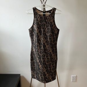BRAND NEW WITH TAGS Forever 21 black lace nude high neck mini dress M